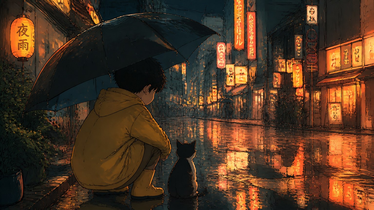 Rainy Lantern Dusk Anime style example